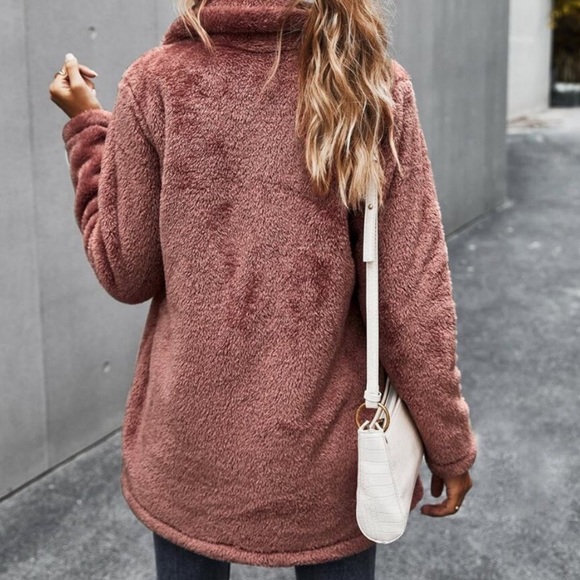 Black comfy button pocket teddy jacket coat - Picture 8 of 14